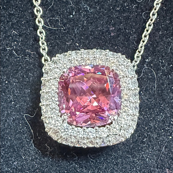 Sterling Silver Pink Pendant Necklace - Picture 2 of 2
